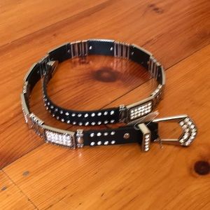 Black Leather, Silver and Crystal Belt - Large